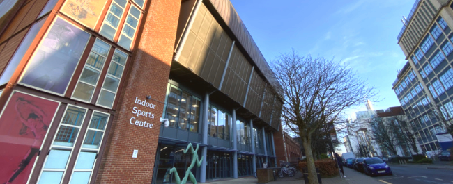 The exterior of the Indoor Sports Centre.